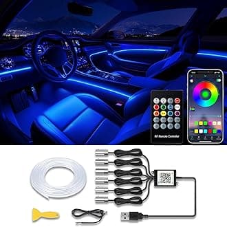 Jushope Car LED Strip Lights, USB Interior Ambient Lighting Kits with Wireless APP and RF Remote Control, 16 Million Colors Music Mode Car Decoration Lights with 315 inches 3.0mm Fiber Optic (6 in 1)