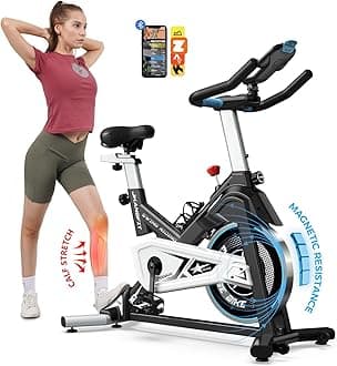 Pooboo Magnetic/Brake Pad Exercise Bike Stationary Bikes for home use, Indoor Cycling Bike with Built-In Bluetooth Sensor Compatible with Exercise bike apps& Pad Mount, Comfortable seat and Slant Board, Silent Belt Drive, 350LBS Capacity