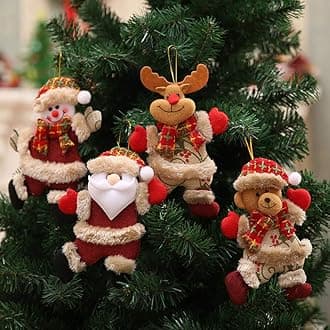 Christmas Decorations,4 Pack Xmas Tree Decorations Christmas Ornaments Gift Santa Claus Snowman Tree Toy Doll Hang Decor Merry Christmas Decorative Pendants Party Decor Gifts Home Bedroom (4pc)