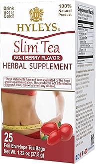 Hyleys Slim Tea Goji Berry Flavor - Weight Loss Herbal Supplement Cleanse and Detox - 25 Tea Bags (6 Pack)
