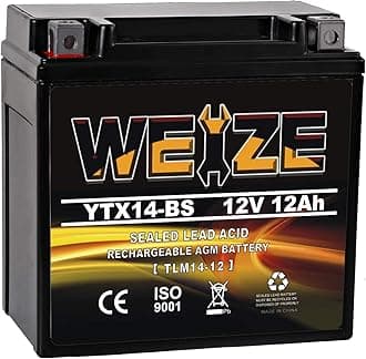 Weize YTX14 BS ATV Battery High Performance - Maintenance Free - Sealed AGM YTX14-BS Motorcycle Battery compatible with Honda Suzuki Kawasaki Yamaha scooter snowmobile