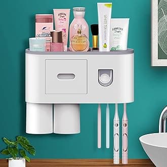 Automatic Toothpaste Dispenser Squeezer Kit Wall Mounted with Toothbrush Holder