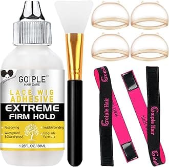 Wig Glue for Lace Front Wigs, Waterproof Lace Front Wig Adhesive & Silicone Applicator for Wigs, Strong Hold Transparent Lace Glue Edge Band HD Cap for Hair Replacement Invisible Hair Bonding (8PCS)