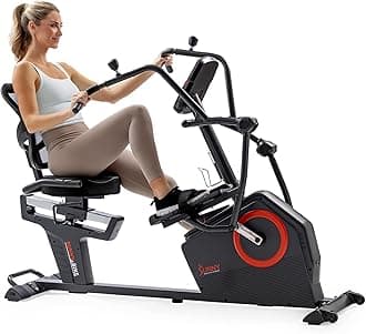 Sunny Health & Fitness Elite Recumbent Cross Trainer & Elliptical Machine with Arm Exercisers for Home Arm/Leg Training, Easy Adjust Seat & Mesh Backrest, Free SunnyFit App Bluetooth Connectivity