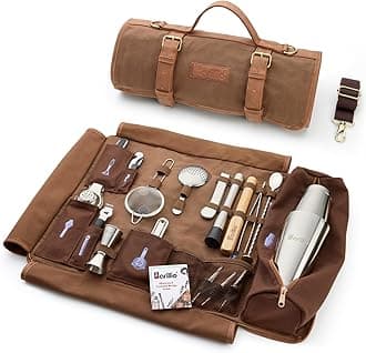 Barillio Bardender Bag Travel Bartender Kit Bag with Bar Tools | Professional 17-piece Bar Tool Set with Portable Waxed Canavs Bag including Shoulder Strap for Easy Carry | Travel cocktail Set