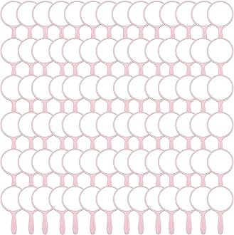 Vinsot 100 Pcs Handheld Mirror Bulk Small Hand Compact Mirrors with Handle Plastic Travel Makeup Portable 3.94 x 2.16 Inch for Birthday Dress up Wedding Practice Pronunciation (Pink)