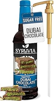 Syruvia Sugar Free Coffee Syrup, Dubai Chocolate Flavored Syrup for Drinks, Lattes, and Desserts – 25.4 fl oz, With Pump