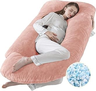 WhatsBedding Pregnancy Pillows for Sleeping, J Shaped Full Body Maternity Pillow for Adults, Memory Foam Filling Support for Back, Legs, Belly, HIPS for Pregnant Women (Pink)