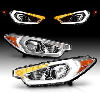 AmeriLite for 2014-2016 Kia Forte w/ LED Position Models Projector DRL Light Tube Chrome Replacement Headlights Assembly Pair - Driver and Passenger Side