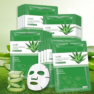 Sheet Mask, Aloe Vera Face Mask, Skincare, Hydrating Face Masks, Soothing Facial Mask for All Skin Types, Sun Care, Calming, Nourishing Facial Masks for Women Skin Care, 25 ml/0.8 oz, Pack of