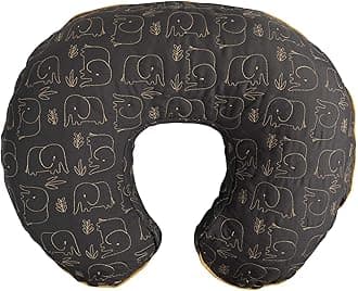 BoppyNursing Pillow Luxe Support , Charcoal Quilted Elephants, Ergonomic Nursing Essentials for Bottle and Breastfeeding, Firm Fiber Fill, with Soft Removable Nursing Pillow Cover, Machine Washable