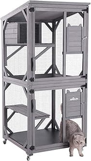 Cat House Outdoor Catio Cat Enclosures on Wheels 70.9" Kitty House with Upgraded Resting Box,Waterproof Roof