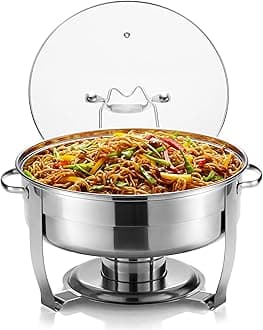 KooK Chafing Dish, , Warmer, Stainless Steel with Glass Lid, Includes Rack, 4.5qt (1)