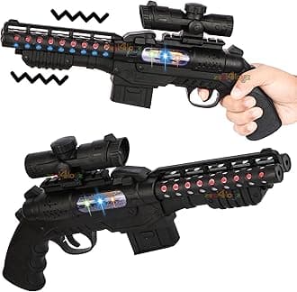 Zest 4 Toyz Light and Sound Musical Double Barrel Pistol Gun Toy With Vibration, Laser, and Shot for Boys - Black