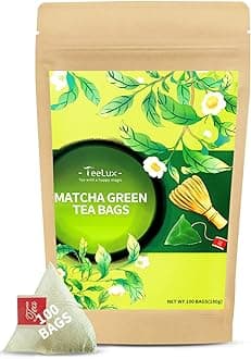 TeeLux Matcha Green Tea Bags, Classic Unsweetened Premium Japanese Matcha + Green Tea, Super Antioxidant, Zero Calories, 100 Count Tea Bags