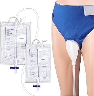 Wearable Urine Collection Set with 2 Drainage Bags (1000ml/2000ml), Reusable Silicone Urine 1.2M Catheter Bag for Men Blue