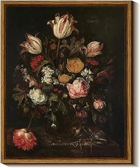 ARPEOTCY Vintage Floral Wall Art, Dark Flower Paintings Art Decor Aesthetic, Framed Canvas Retro Still Life Wall Pictures for Room Decoration, 9x11 Inch