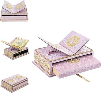 The Holy Quran Velvet Box Sets | Special Quran Holder Stand | Luxury Islamic Gift | Spiritual Grace| Quran Dimension;6.6*9.4inch/17*24cm I Perfect Ramadan, Eid, Umrah Gift for Muslim Women Men (Pink)