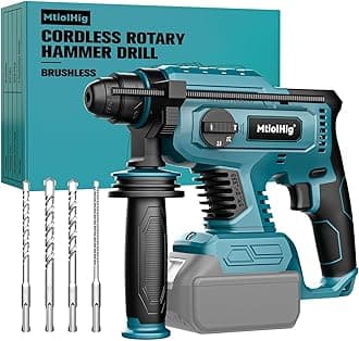 7/8" Rotary Hammer Drill Compatible with Makita 18V Battery: SDS-Plus Cordless Drill with Safety Clutch for Concrete Masonry, 2.5 Joules Power Including 4 Drill Bits