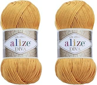AlizeDiva Yarn Hand Knitting Yarn 100% Microfiber Acrylic Yarn Alize Diva Silk Effect Thread Crochet Art Lace Craft Lot of 2 skeins 200gr 767 yds (488-Safrron)