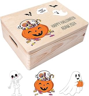 Personalized Wooden Storage Box Halloween Box | 15.8x7.87x5.51in (+-0.5) | Minimalistic | Hinged Lid Handle Engraving | Unpainted Gift Box | ROUGH UNSANDED Keepsake Memory Souvenir Chest