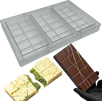 Goldbaking Polycarbonate Mold for Dubai Bars Large Chocolates Making 3-Cavities Deep Filled Break Apart Protein Bar Molds for Dubai Candy Bars Energy Bar Maker Mould