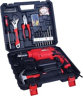 - Professional Tool Kit with Impact Drill TD13-85, 650W, Copper Armature, Chuck 13mm, 59 Home Essential Tools/Accessories with RED/BLACK BMC box.