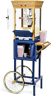Popcorn Maker Machine - Professional Cart With 8 Oz Kettle Makes Up to 32 Cups - Vintage Popcorn Machine Movie Theater Style - Navy & Gold