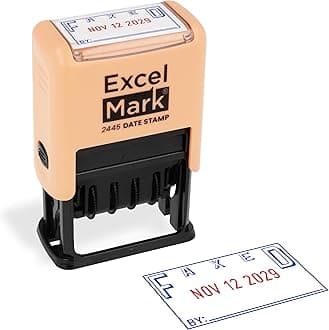 ExcelMark 2445 Date Stamp with Text - Blue and Red Ink (Peach Mount, Faxed)