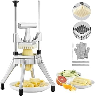 VEVOR Commercial Vegetable Fruit Chopper 3/8″ Blade Heavy Duty Professional Food Dicer Kattex French Fry Cutter Onion Slicer Stainless Steel for Peppers Potato Mushroom, Sliver