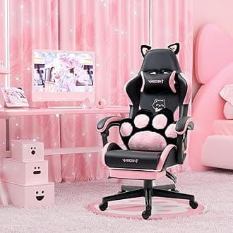 Black Cat Gaming Chair with Footrest, Ergonomic Cute Gamer Chair with Cat Ears, Comfortable Desk Computer Chair for Girls and Adults
