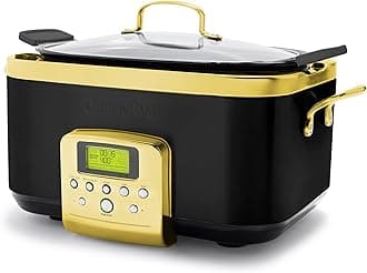 GreenPan Elite Reserve 6QT Electric Slow Cooker, Programmable Dishwasher Safe Lid & Removable Crock, PFAS-Free, Healthy Ceramic Nonstick Multi-Cooker, Sear, Sauté/Brown, Steam Basket, Roast, Gold