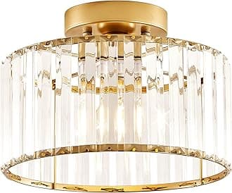 Crystal Gold Semi Flush Mount Ceiling Light Modern Hallway Light Fixture Metal Close to Ceiling Lamp for Kitchen Living Room Bathroom Entryway Bedroom(10.63 inch)