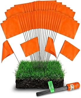 Fluorescent Orange Yard Marking Flags - 4x5x15 Inch Marker Flags - 50 Pack - Markers For Lawn, Irrigation, Landscaping, Survey & Sprinkler Head Marking