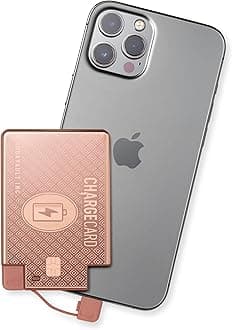 AquaVault ChargeCard – Ultra Slim Emergency Power Bank (2300mAh) – Fits in Wallet – USB-C & Micro-USB – Durable Steel Body – Flight-Safe for iPhone 12-17 & Android - Rose Gold