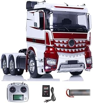 1/14 RC Tractor Truck 6x4 3363 Ready to Run Remote Control Car Model Light Sound The Driver's Cabin Doors Can Be Opened (Provide Color Customization), Red White