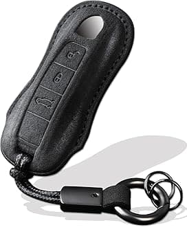 for Porsche Key Fob Cover with Keychain Fit for Panamera, Cayenne, Macan,Taycan,918 Smart Keys Case Protector suede (Black, Style A)