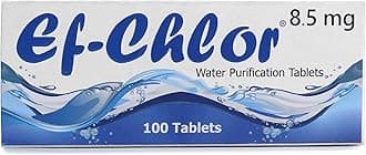 Ef-Chlor 8.5 mg Travelbuddy Water Purification Tablets - Essential for Traveling and Camping | Ideal for Adventure, Emergency & Preparedness 1 tablet purify 1-2 litres water pack of 100 Tablet