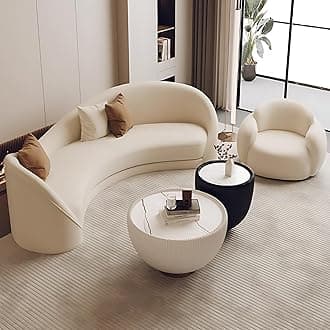 Curved Sectional Sofa Set - Modern Leather Sectional Couch with High-Density Cushions, Stylish Couch Set for Living Room, Include Coffee Table (Sofa+Chair A+Table, 80IN)