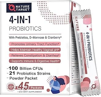 NATURE TARGET Probiotics-for-Women Prebiotics-and-Probiotics-Powder, 100-Billion-CFUs 45-Day-Supply, Women's-Probiotic with D-Mannose and Cranberry for Urinary Tract/Gut/Digestive Health