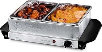 OVENTE Electric Buffet Server with 2 Warming Pan, Portable Food Warmer for Catering, Party, Entertaining and Holiday, Stainless Steel Chafing Dish Set with Temperature Control, Silver FW152S, 2 Trays