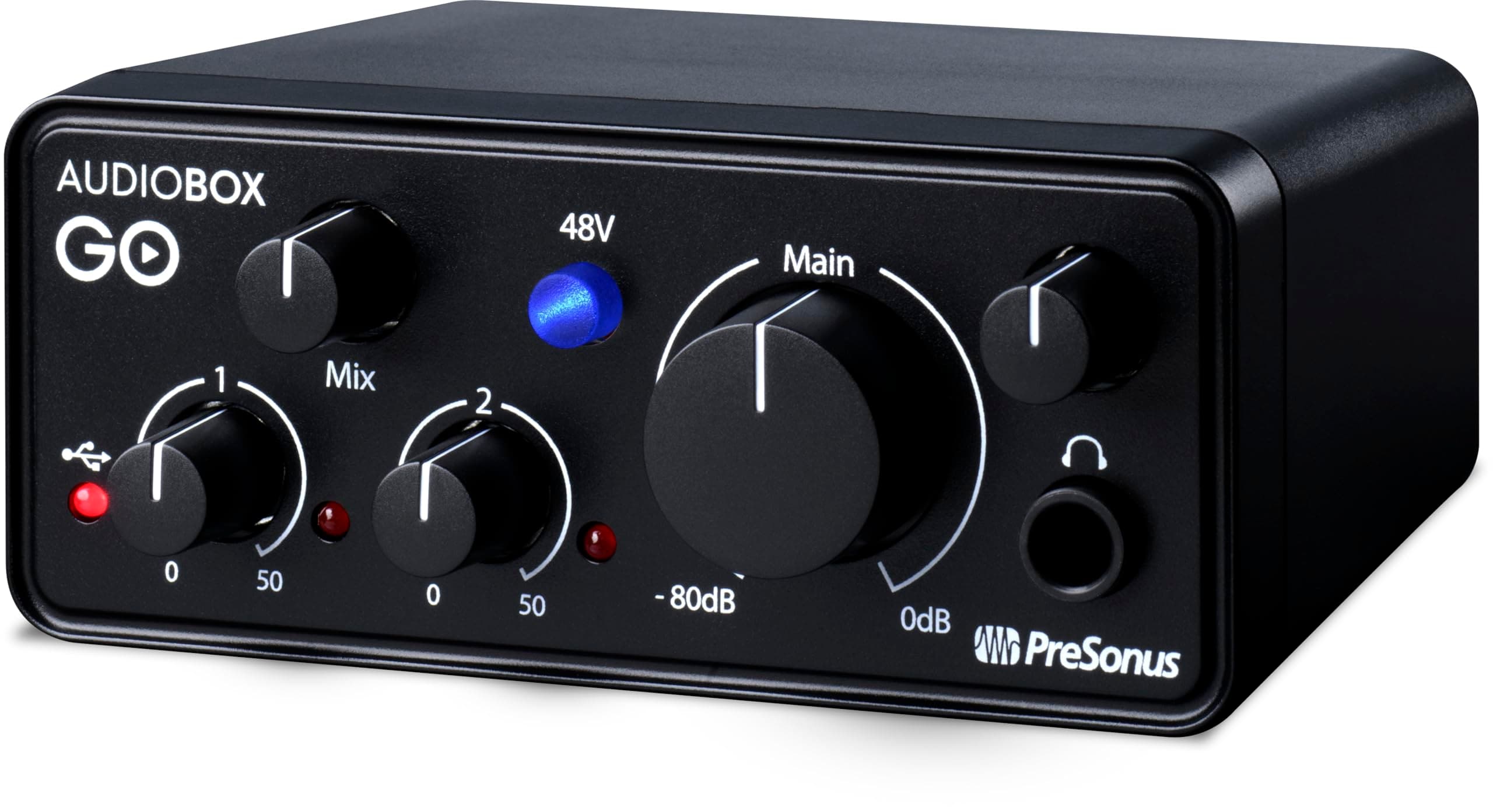 PreSonus AudioBox GO, USB-C, Audio Interface, For Music Production with Studio One DAW Recording Software, Music Tutorials, Sound Samples and Virtual Instruments