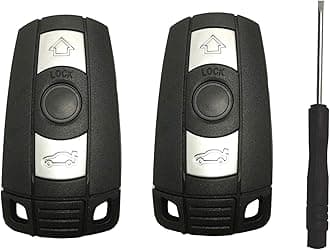 Key Fob Case Shell Fit for BMW 3 5 Series X5 X6 Z4 3 Buttons Replacement Keyless Entry Remote Car Key Fob Cover with Uncut Blade Blank and Screwdriver (2)