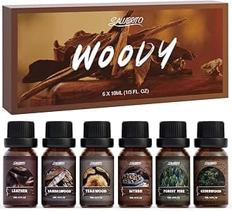 SALUBRITO Woody Fragrance Oils Set, Wood Essential Oil Set for Diffuse, Forest Pine, Sandalwood, Leather, Teakwood, Myrrh, Cedarwood Scented Oil for Candle, Soap Making