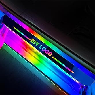 Custom Wireless LED Car Door Sill Lights, High Bright & Sensitive Colorful 7 Color 28 Modes Auto-Sensing Waterproof Car Sill Light Plate, Car LED Doorsill Lights, Pack of 2