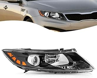 Halogen Headlight Assembly Replacement Fit for 2011 2012 2013 Kia Optima Headlamp Black Housing with Amber Reflector Right Passenger Side