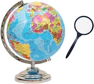 GeoKraft Educational Political Laminated 8 Inches Rotating World Globe with Steel Finish Arc and Base/World Globe/Home.