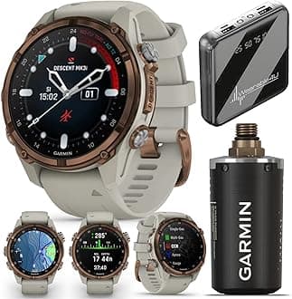 Garmin Descent Mk3 & Mk3i 51 mm & 43 mm w/T2 Transceiver: Titanium Dive Computer +Extra-Long Strap | Up to 25 Days Battery Life, AMOLED Display, GPS Smartwatch Gift Bundle (010-02753-13)