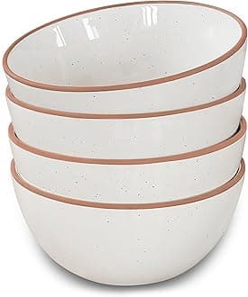 Mora Kitchen Ceramic Bowls 28 oz Set of 4 Bowls for Cereal, Salad, Pasta, Soup, Dessert, Serving and More - Dishwasher, Microwave, Oven Safe for Breakfast, Lunch, Dinner, Vanilla White