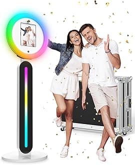 NESON Photo Booth Machine, Selfie Photobooth w/RGB Light & Remote Photo Booth Stand Machine Compatible w/I-Pad 10.2in, 10.9in, 12.9in Portable & Sturdy Design with Flight Case